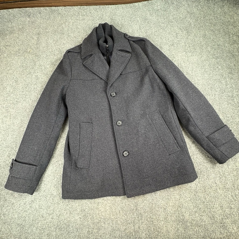 Egara‎ Wool Coat Men L GrayBlue Lined Classic Minimalist Streetwear Heritage